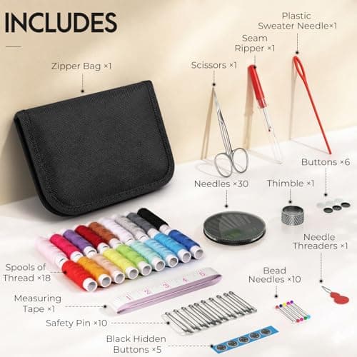 Coquimbo Sewing Kit for Adults College Dorm Essentials, Portable Sewing Supplies Accessories Contains Thread, Needles, Scissors, Gifts for Mom Grandma Women Wife Teen Girls Beginner Traveler (Black) — view 4