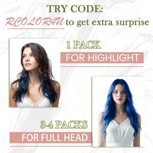 RUNATURE Blue Hair Extensions Tape in Human Hair Extensions 16 Inch 25g 10pcs