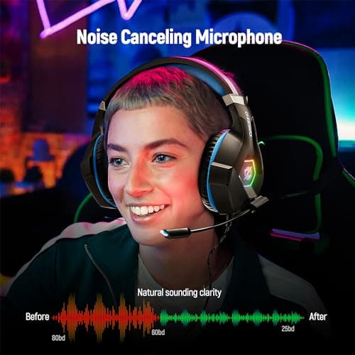 Ozeino Gaming Headset for Ps5 Ps4 PC, Over Ear Gaming Headphones with Noise Cancelling Microphone RGB Light, Deep Bass Stereo Sound Headset for Xbox Series X/S, Switch, Laptop, Mac, Phone — view 3