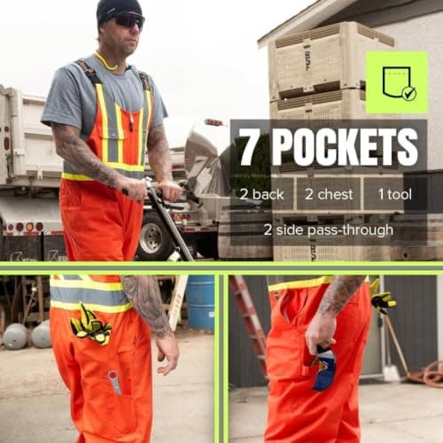 Pioneer Hi Vis Safety Overalls for Men - For Construction, Traffic, Sanitation - Class 2 - 7 Pockets - High Visibility Orange — view 4