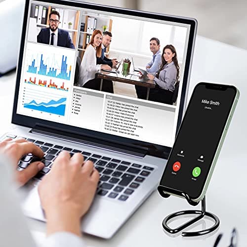 ROPOSY Cell Phone Stand for Desk, Cute Metal Black Cell Phone Stand Holder Desk Accessories, Compatible with All Mobile Phones, iPhone, iPad — view 3