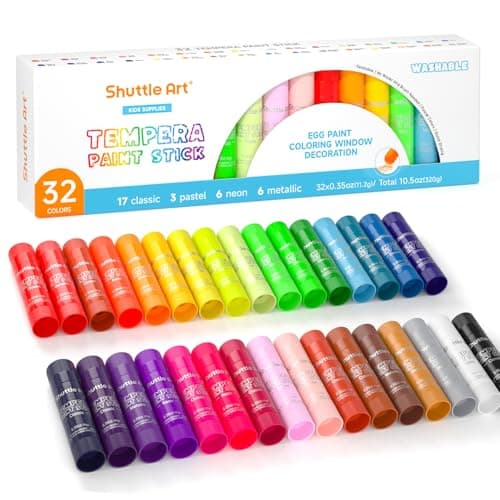 Shuttle Art Tempera Paint Sticks, 32 Colors Solid Tempera Paint for Kids, Super Quick Drying, No-Toxic, Works Great on Paper Wood Glass Ceramic Canvas