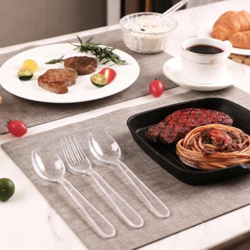 Lamosi 100 Count Extra Heavy Duty Clear Plastic Forks and Spoons — view 5