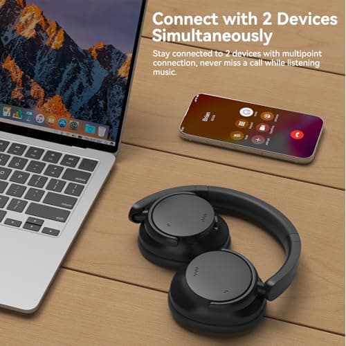AUSDOM Hybrid Noise Cancelling Headphones: Wireless Bluetooth 5.4 Over Ear Headphones, Foldable ANC Headphone with Mic, 80H Playtime, Hi-Fi Audio, Deep Bass, Comfortable Earpad for Home Office Travel — view 4