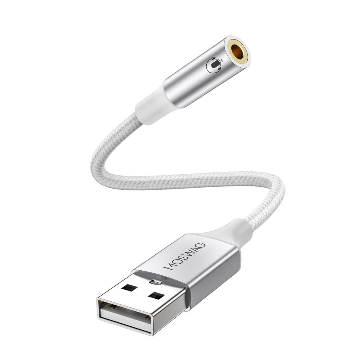 MOSWAG USB to 3.5mm Audio Adapter Built-in DAC External Sound Card Nylon Braided Aluminum Shell for PC Laptop PS5 PS4 Mac Linux Chromebook 1Pack — view 11