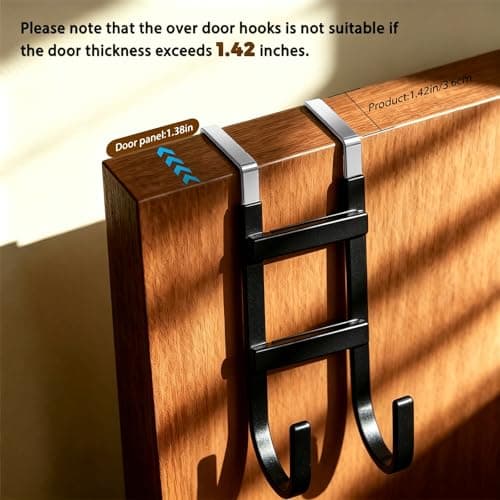 BAKON Over-the-Door Hooks, 2 Pack Heavy Duty Door Hanger with Anti-Scratch Rubber for Hanging Coat, Towel, Bag, Fits 1-3/8" Interior Doors, Ideal for Bathroom, Living Room and Kitchen, Black — view 2