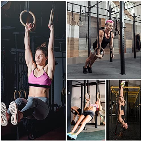 1.1 inch Gymnastic Rings with Number Strap,5BILLION Wooden Olympic Rings with Straps 2x15ft,Wood Gym Rings for Home Gym Full Body Workout,Quick Install Cam Buckle — view 5