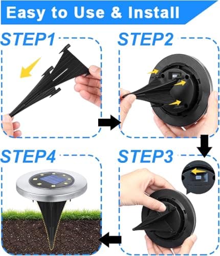 4.6 Inch Diameter Solar Ground Lights, Waterproof Solar Garden Lights, Outdoor Garden Waterproof Bright in-Ground Light, Landscape Lighting for Pathway,Yard,Lawn,Patio,Walkway (12 Pack Warm Light) — view 4