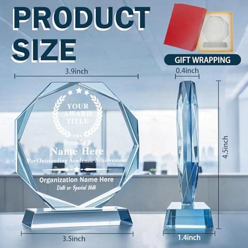 Personalized Trophy Award - Plaques Personalized Engraved - Custom Crystal Awards and Trophies for Employee Recognition, Event, Sport, Competition - Coworker Employee Appreciation Gifts (Outstanding) — view 3