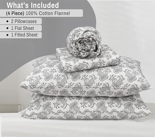 RUVANTI Flannel Sheets Full Size - 100% Cotton Double Brushed Bed Sheets Set, Deep Pockets 16 Inches, All Seasons Breathable & Extra Soft Full Sheets, Warm & Cozy, 4 Piece, Old School Paisley — view 6