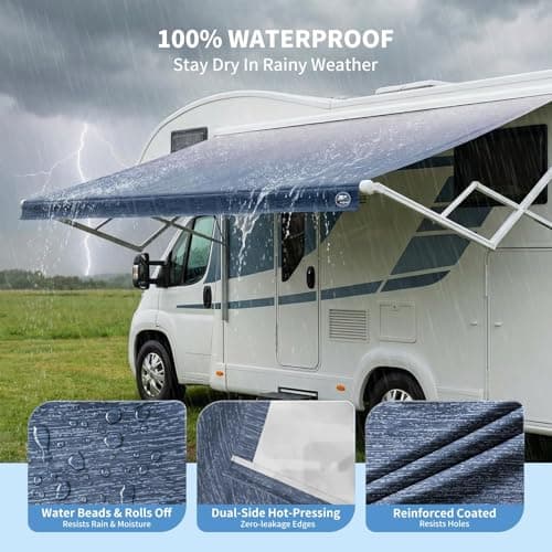 19.5oz Heavy Duty RV Awning Fabric Replacement, 5-Layer Rip-Stop No-Hole Vinyl Awning, Waterproof UV-Resistant RV Canopy for Camper, Trailer & Motorhome, Universal Fit 16FT (Fabric 15'2") — view 3