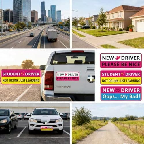 Hwanzen Premium Student Driver Car Magnet, 3-Pack Cute New Driver Sticker Decor, Safety Warning Auto Decal, Ideal New Driver Gifts for Beginner Teen Drivers (Pink) — view 2