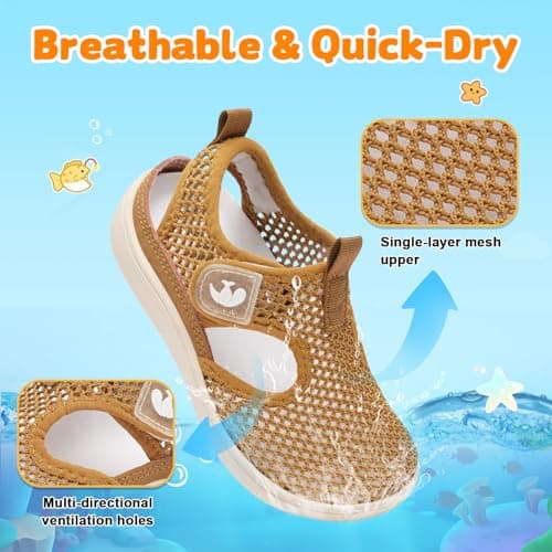 JOINFREE Beach Shoes for Kids Toddler Boys Girls Easy On Off Water Sandals for Pool River Splash Pad Summer Wear Brown 8 Toddler — view 2