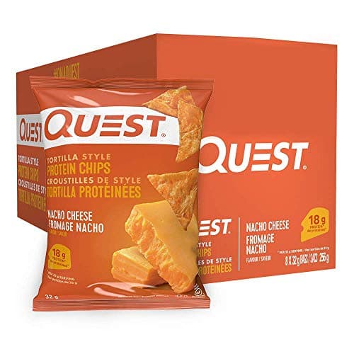 Quest Nutrition Nacho Cheese Flavour Tortilla Style Protein Chips, High Protein, Gluten Free, Baked, Not Fried, 1g Sugar, 5g Carbs, 8ct