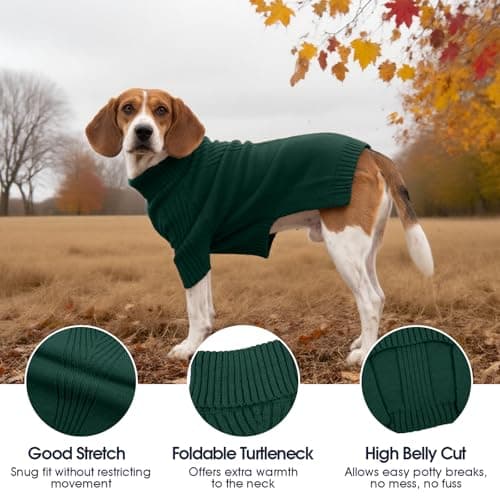 IECOii XXL Dog Sweater,Thermal Knit Big Dog Sweater Christmas,Pet Turtleneck Doggy Sweatshirt for Extra Large Dogs Boy Girl,Stretchy Large Dogs Cold Weather Outfit Pitbull Clothes,(Green XXL) — view 2