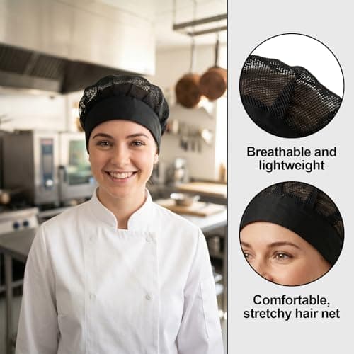 4 Pcs Chef Hats for Women, Mesh Elastic Kitchen Cooking Hat Reusable Hair Nets for Food Service Black Chef Cap — view 4