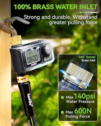 RAINPOINT Sprinkler Timer with Brass Swivel, Programmable Water Timer for Garden Hose with Rain Delay/Manual Watering, Digital Irrigation System Kit for Lawns, 1 Outlet — view 5