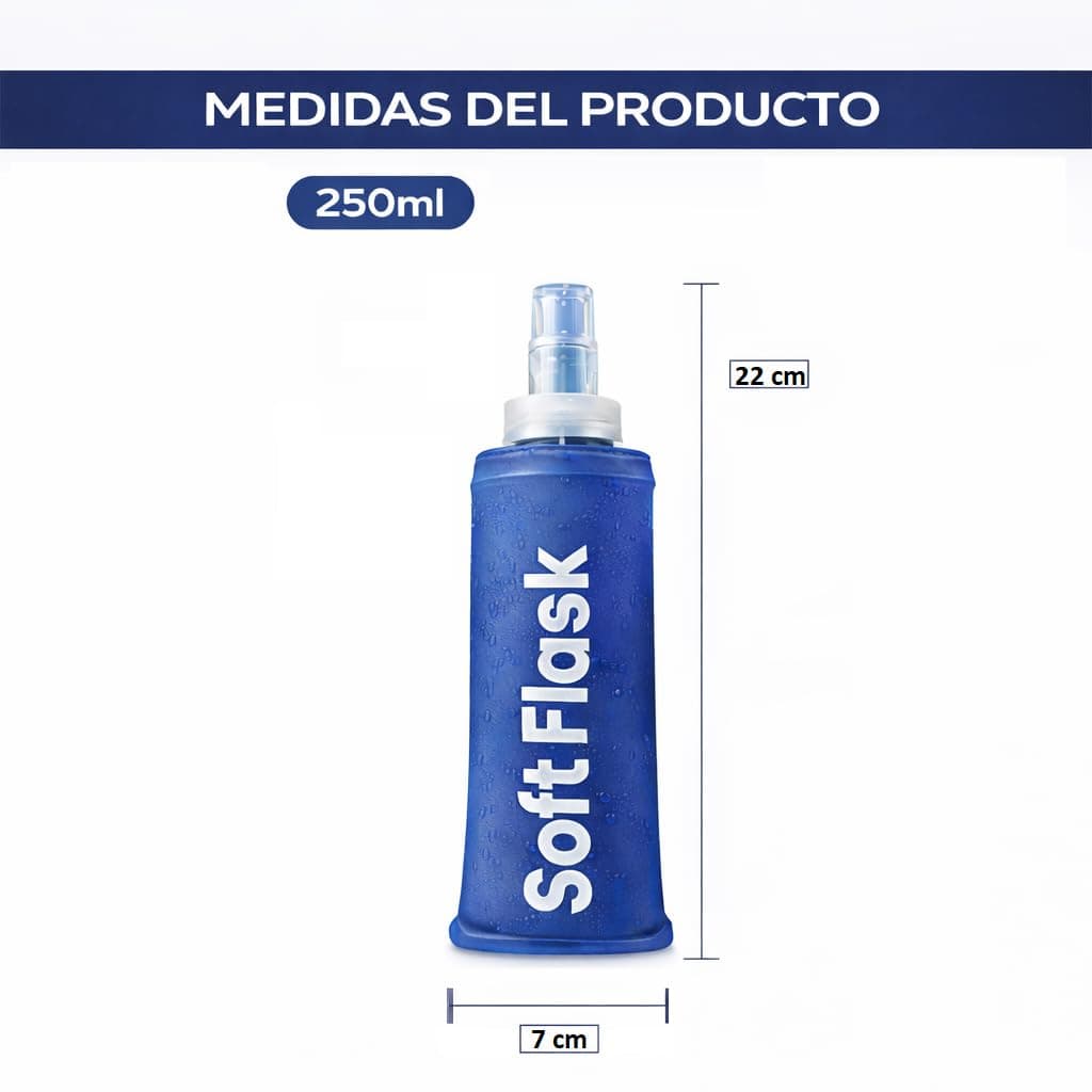 Botella Plegable - Pack 2 Unidades Soft Flask TPU BPA Free - Bidón Agua Trail Running Flexible Silicona – Botella Hidratación para Chaleco Running, Senderismo, Ciclismo (Azul, 250 ML) — view 3