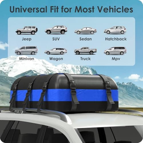 BATSUVCER Car Rooftop Cargo Carrier Bag 20 Cubic Feet, 100% Waterproof Heavy Duty Car Roof Bag for All Vehicle with/Without Racks - Anti-Slip Mat, 6 Door Hooks, Storage Bags, 5CM Straps(Blue) — view 4