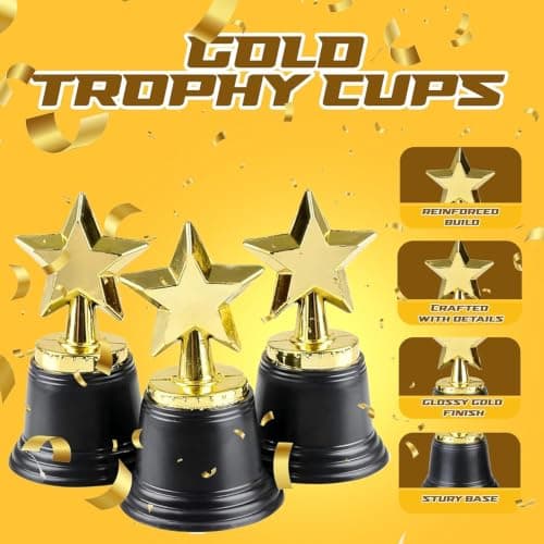 Star Trophy Awards - Pack of 12 Bulk - 4.5 Inch, Gold Award Trophies for Kids Party Favors, Props, Rewards, Winning Prizes, Competitions for Kids and Adults — view 5