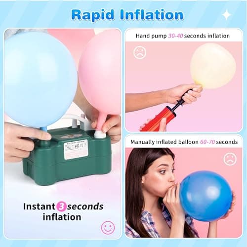 NuLink Balloon Pump Electric Portable Dual Nozzle Air Pump for Balloons Blower Pump Inflator for Decoration, Birthday Party [110V~120V, 600W, Dark Green] — view 5