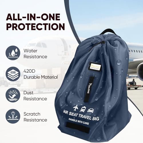 BALEINE Car Seat Travel Bag for Airplane, Water-Resistant Car Seat Bags for Air Travel, Foldable Cover with 3 Handles, Fits Toddler Carseat, Convertible and Booster Seats(Blue) — view 3