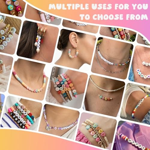 Gionlion 1200+Pcs Colorful Round 4x7mm Letter Beads for Bracelet Making, Acrylic Alphabet Beads for Jewelry Making, DIY Friendship Bracelets with Gold Letters on Colorful Beads — view 4