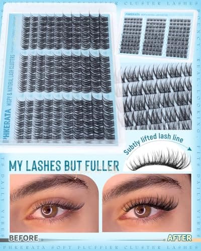 PHKERATA Wispy Lash Clusters Natural Eyelash Clusters C Curly Cluster Lashes DIY Lash Extensions with Wide Soft Thin Band,10-16MM,180Pcs — view 4