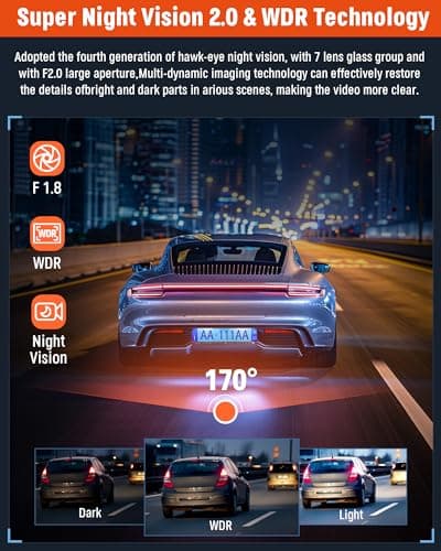 3 Channel Dash Camera, Dash Cam Front and Rear Inside, 4K UHD 170 Deg Wide Angle Dashboard Camera with 32GB SD Card, Built in IR Night Vision,Loop Recording,24H Parking Monitor, Accident Lock — view 3