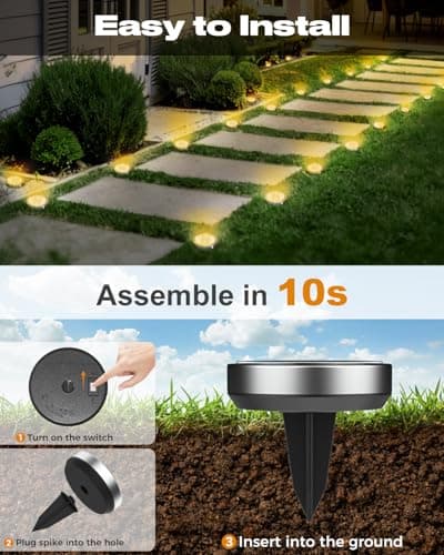 btfarm Solar Ground Lights, 10 Pack 8LED Solar Lights Outdoor Waterproof Garden, Pathway Lights Solar Powered in-Ground Lights, Disk Lights Landscape Lighting for Lawn Patio Yard Driveway, Warm White — view 5