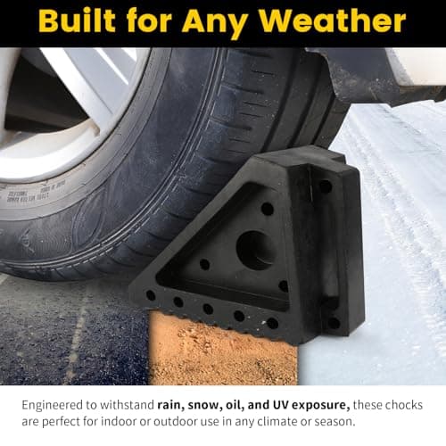 MaxxHaul Solid Rubber Wheel Chock 2-Pack | 8" x 4" x 6" Heavy-Duty Tire Stop | Non-Slip Traction Pads | Built-in Handle | All-Weather Vehicle Safety Block | Black | (70472) — view 3