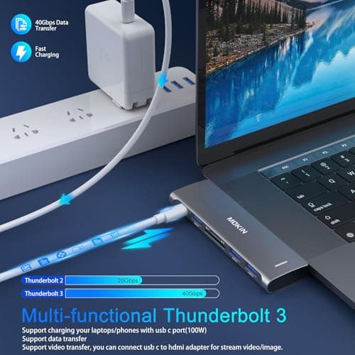 USB C Adapter for MacBook Pro/Air M1 M2 2021 2020 2019 2018,MOKiN Hub MacBook Pro Accessories with 3 USB 3.0 Ports,USB C to SD/microSD Card Reader and 100W Thunderbolt 3 PD Port — view 4