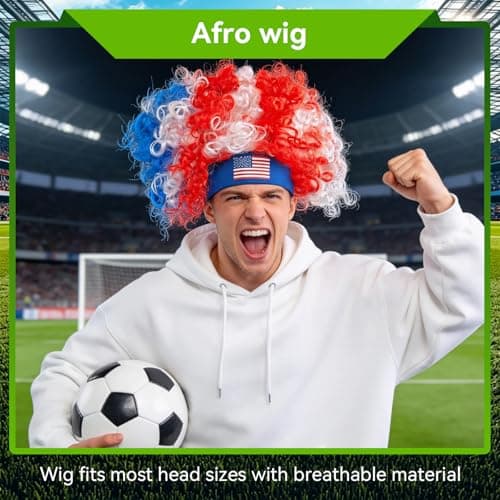HWQVA 2026 Soccer Fan Gear Set – USA Flag Temporary Tattoos, Fun Wigs, and Loud Horns – Fan Gear for Soccer Matches, Sports Events, and Team Celebrations — view 2