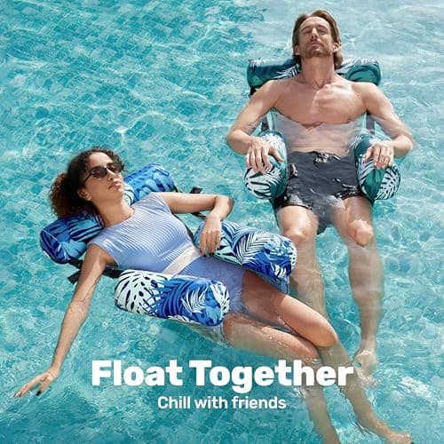 Sloosh Pool Floats Adult, 2 Packs Inflatable Pool Lounge Chairs,Blow up Hammock Pool Noodles Floats for Adults,Floating Water Chair for Pool Party Lake River Water Fun(Tropical Leaves-Green,Blue) — view 2