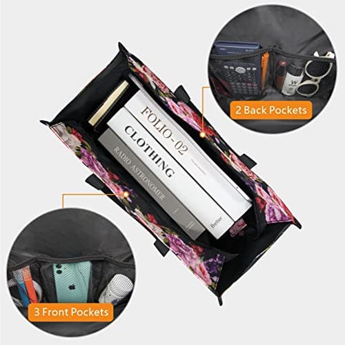 TOPDesign Utility Water Resistant Tote Bag with 13 Pockets, Top Zipper Closure & Thick Bottom Support, for Working Women, Ranunculus, Large, Classic — view 3