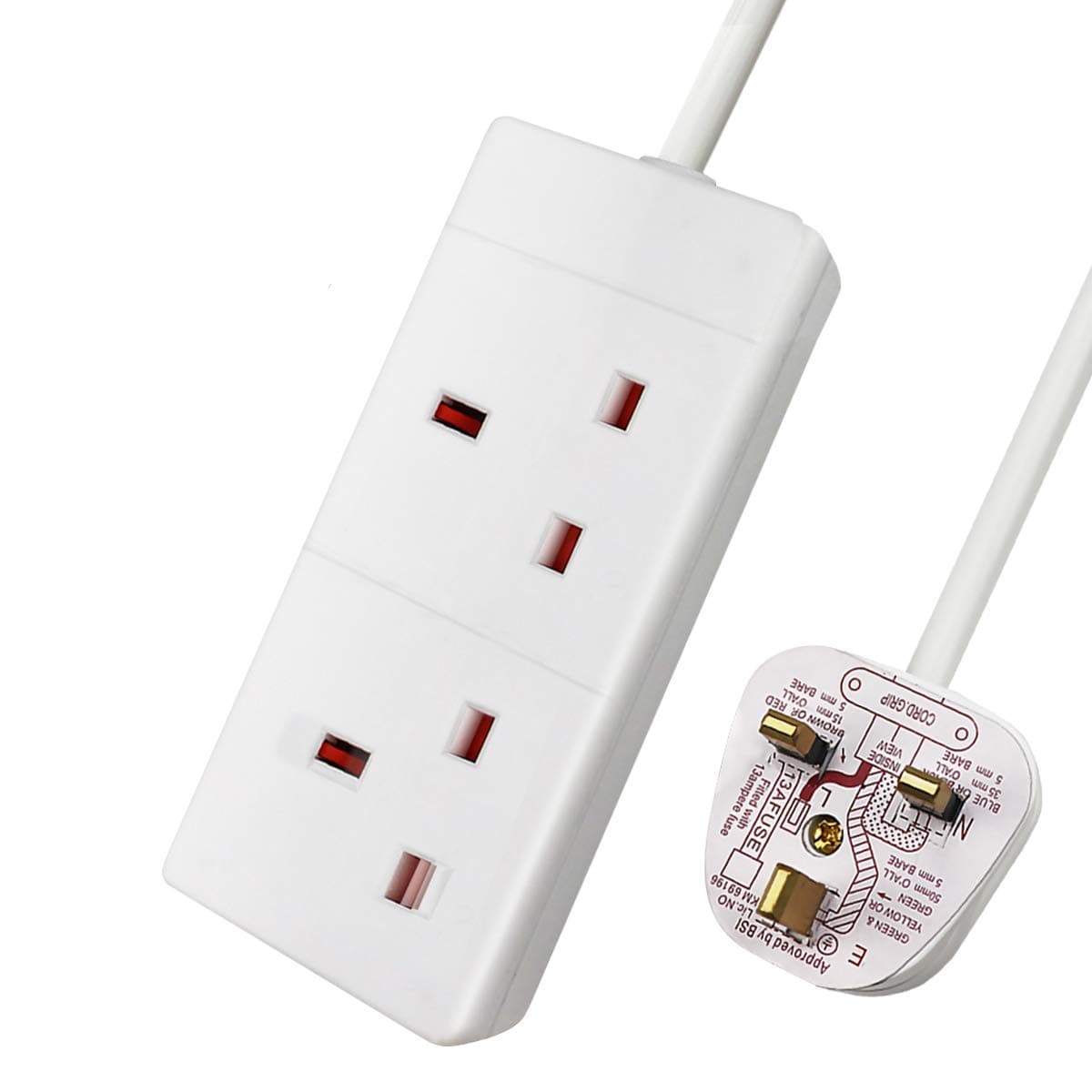 ExtraStar 4 Way Extension Lead, 13A Fused UK Plug Extension Socket, 5M Extension Cable Power Strip - White — view 7