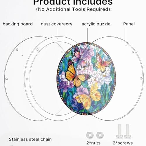 Acrylic Puzzles Suncatcher Window Hanging, 83 Pieces Stained Glass Sun Catcher Puzzle Decoration for Home Garden, Birthday Gifts for Mom Women Adults (Butterfly) — view 3