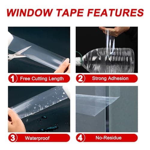 PackYard Transparent Window Seal Weather Sealing Tape 2 Inch x 35 Yards Weather Stripping Residue Free Clear Window Insulation Tape for Shower Glass Gaps and Doors Windproof Tape — view 2