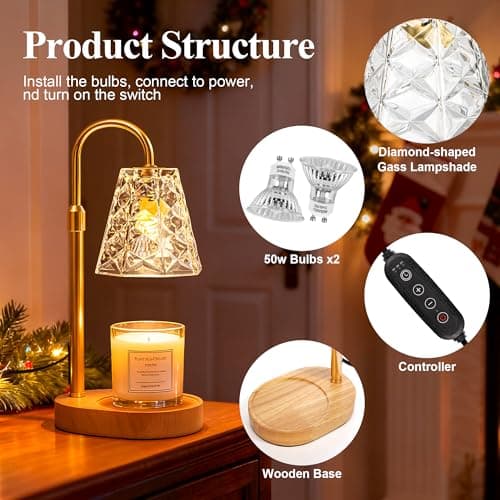 SyncGlow Candle Warmer Lamp with Timer, Birthday Gifts for Women Mom, House Warming Gifts New Home, Wax Melt Warmer for Scented Jar, Home Decor - Black — view 8
