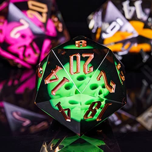 Cusdie Large D20 Dice 55mm with Sharp Edges and Skull Inclusitions, D&D 20 Sided Dice, Handmade Dice DND Giant D20 for Dungeons and Dragons RPG, Table Games(Green Skull) — view 4