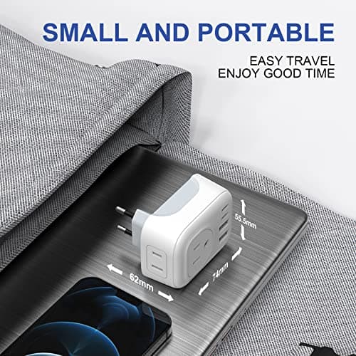 VYLEE Travel Plug Adapter, International Plug Adapter with 4 AC Outlets 2 USB Ports (2 USB C Port), Type C Power Adaptor Charger for the US to Most of Europe Iceland Spain Italy France Germany — view 6