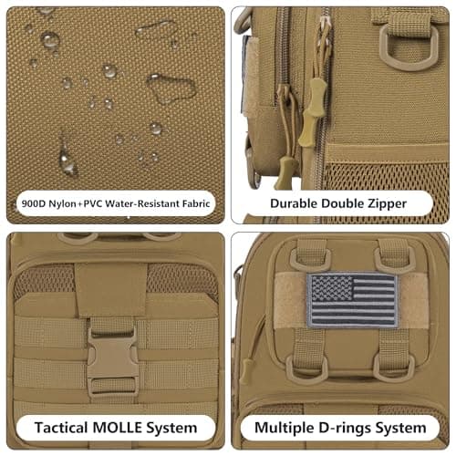 Fishing Tackle Bag, Tactical Fishing Tackle Backpack with Rod & Gear Holder, Lightweight Outdoor Water-Resistant Fish Tackle Gear Shoulder Bags for Men Women, Khaki — view 5