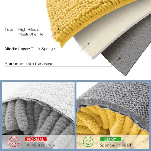 Smiry Luxury Chenille Bath Rug, Extra Soft and Absorbent Shaggy Bathroom Mat Rugs, Machine Washable, Non-Slip Plush Carpet Runner for Tub, Shower, and Bath Room(20''x32'', Yellow) — view 4