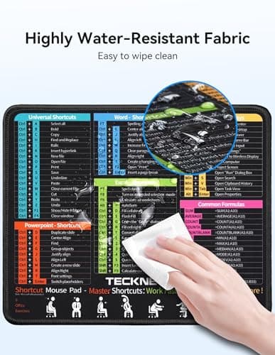 TECKNET Excel Cheat Sheet Desk Pad, Mouse Pad for Excel Word PowerPoint Windows Shortcuts-11.6x9.8 Inch, Non-Slip Waterproof Office Desk Mat, Portable, Durable, Clear Printing, Black — view 2