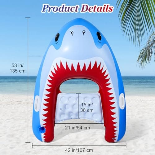 HeySplash Pool Floats Adult, Shark Pool Float Chair with Cup Holder for Adults, Inflatable Pool Float Lounge with Handles, Inflatable Floats for Swimming Pool Beach Lake River Water Party, Blue Shark — view 3