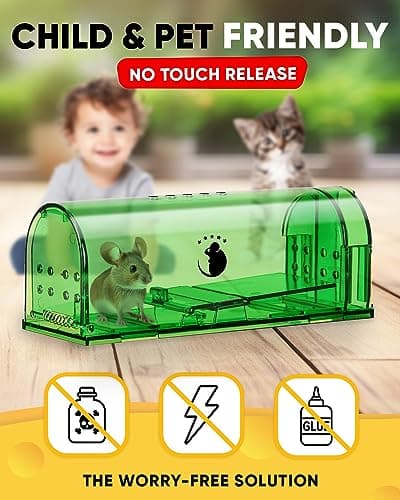 Motel Mouse Humane Mouse Traps No Kill Live Catch and Release 4 Pack - Reusable, Easy to Use & Clean, No Touch Release, Sensitive Includes Cleaning Brush, Instruction Manual & Video - Mousetrap Indoor