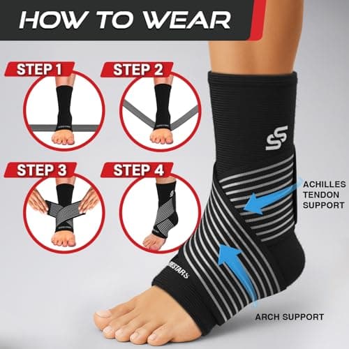Sleeve Stars Ankle Brace for Women & Men, Ankle Wrap for Sprain, Compression Sleeve for Plantar Fasciitis Relief, Easy Customizable Support: w/ Removable Strap (Single/M:10"-12"/Black) — view 6