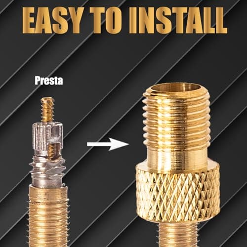 MEAJOO 2PCS Brass Presta Valve Adapter, Convert Presta to Schrader Adaptor, Inflate Tire Using Standard Pump or Air Compressor for Bikes, Motocycle and Cars(Reticulated Grain Style) — view 4