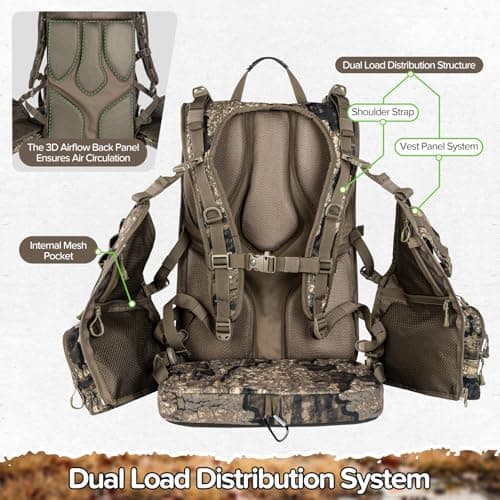 BLISSWILL Turkey Hunting Vest backpack with Seat,Adjustable Camo Vest with Game Pouch for Men Women,Upland Bird Hunting Gear — view 3
