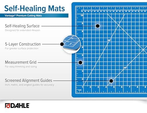 Dahle 10691 Vantage Self-Healing Cutting Mat, 12" x 18", Blue, 5 layer PVC Construction, 1/2" Grid Lines, Self Healing for Maximum Durability, Perfect for Cropping Photos, Cutting, Sewing, and Crafts — view 3